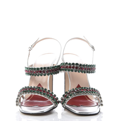 Gucci Nappa Silk Crystal Bertie High Heel Sandals 39 Argento 2 of 9