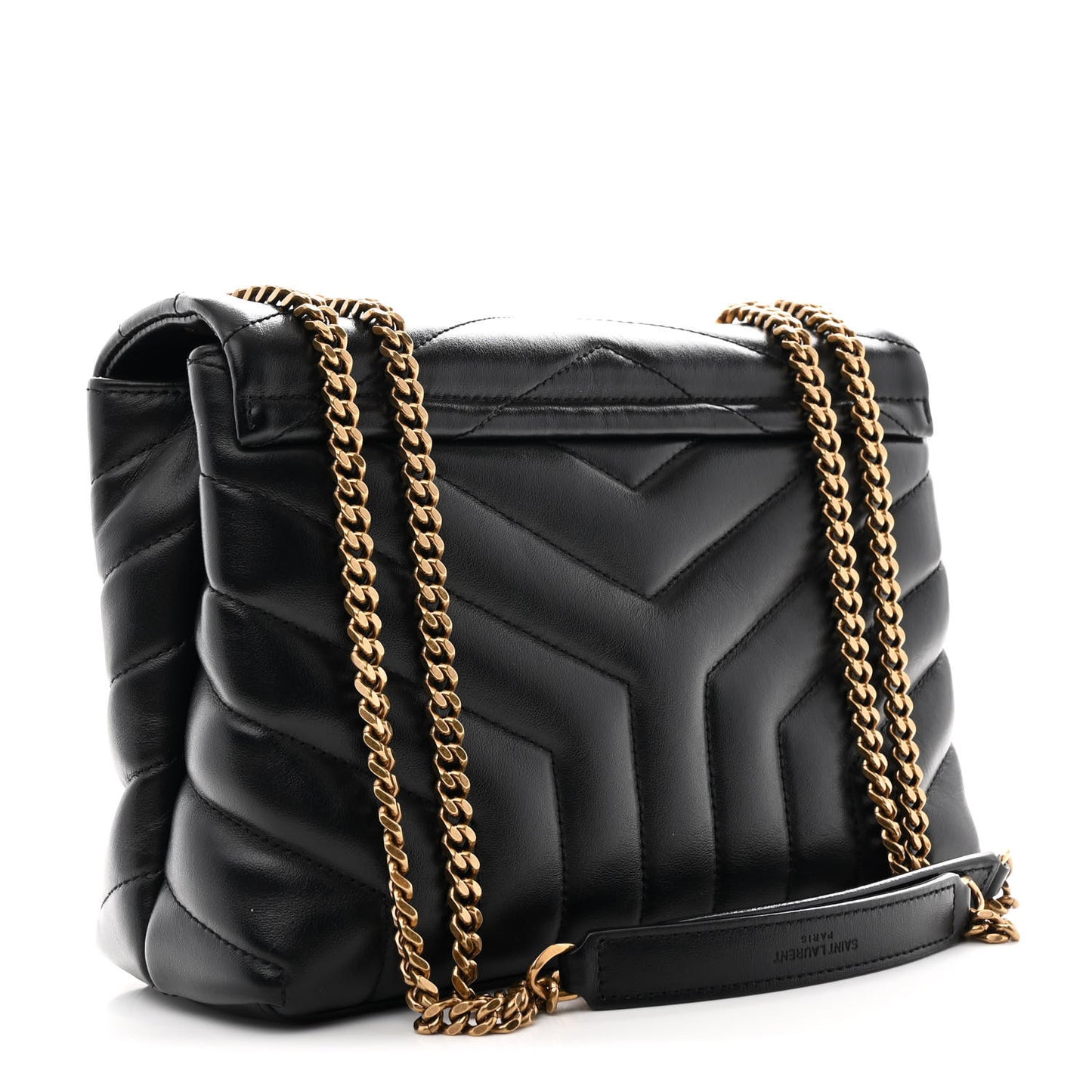 Calfskin Y Quilted Monogram Small Loulou Chain Satchel Black