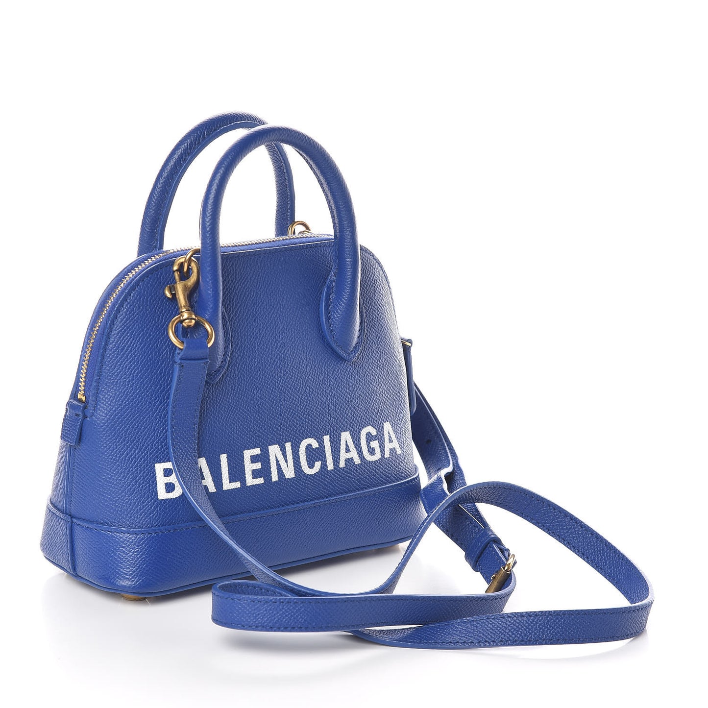 Signature Grained Calfskin Logo XXS Ville Top Handle Bag Bleu Roi White