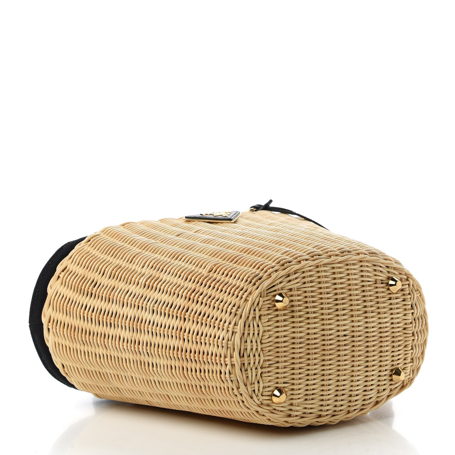 Prada Wicker Canvas Shoulder Bag Naturale Black 4 of 11