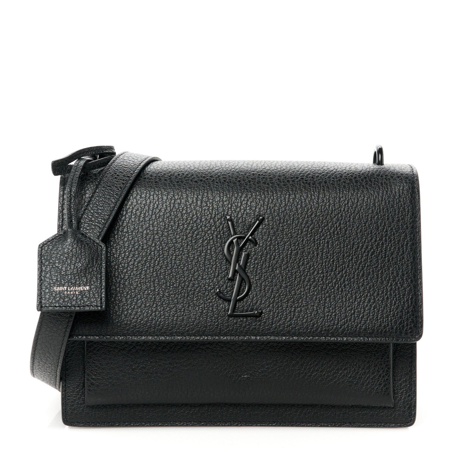 Grained Calfskin Medium Monogram Sunset Satchel Black