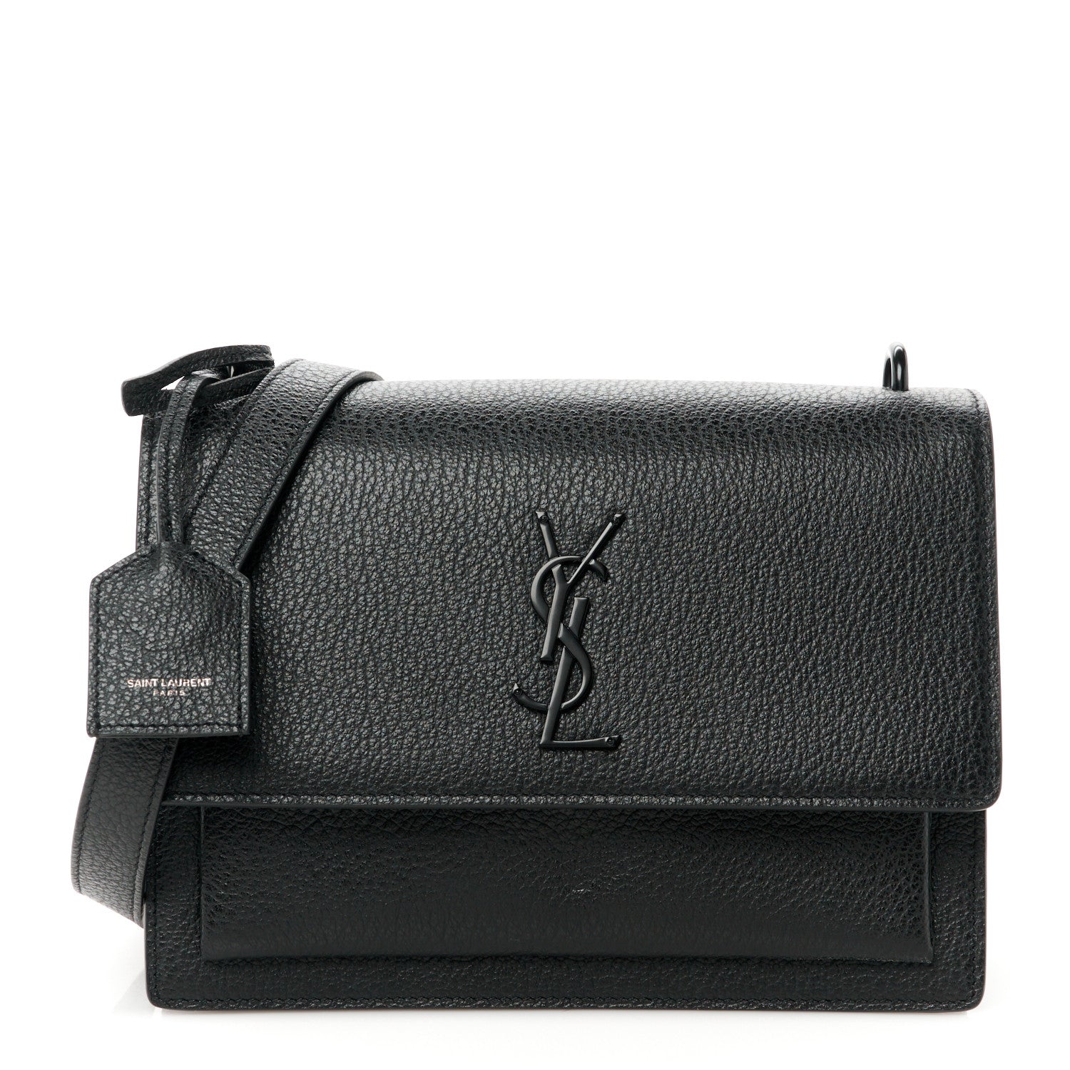 Saint Laurent Grained Calfskin Medium Monogram Sunset Satchel Black 1 of 11