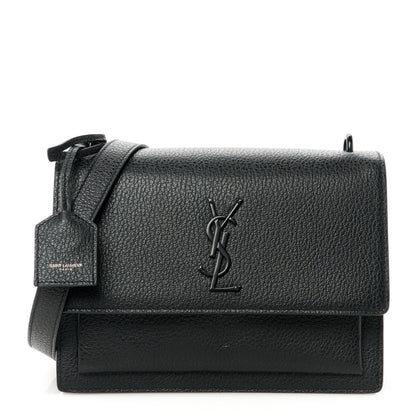 Saint Laurent Grained Calfskin Medium Monogram Sunset Satchel Black 1 of 11