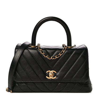 Chanel Aged Calfskin Chevron Quilted Mini Coco Handle Flap Black 1 of 11