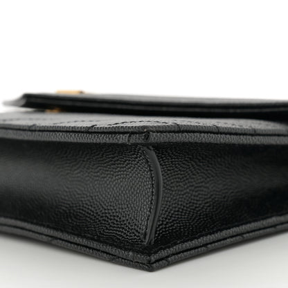 Saint Laurent Grain De Poudre Matelasse Chevron Monogram Envelope Chain Wallet Black 10 of 10