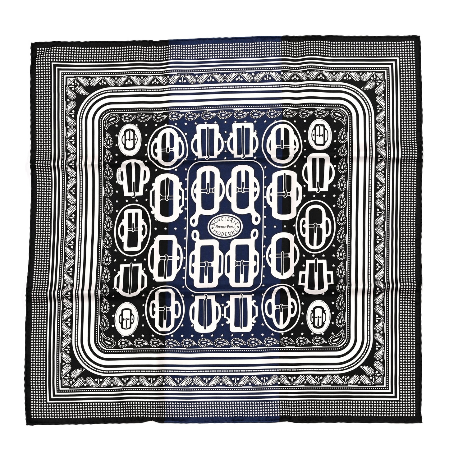 Silk Bouclerie Moderne Scarf 55 Black Marine White