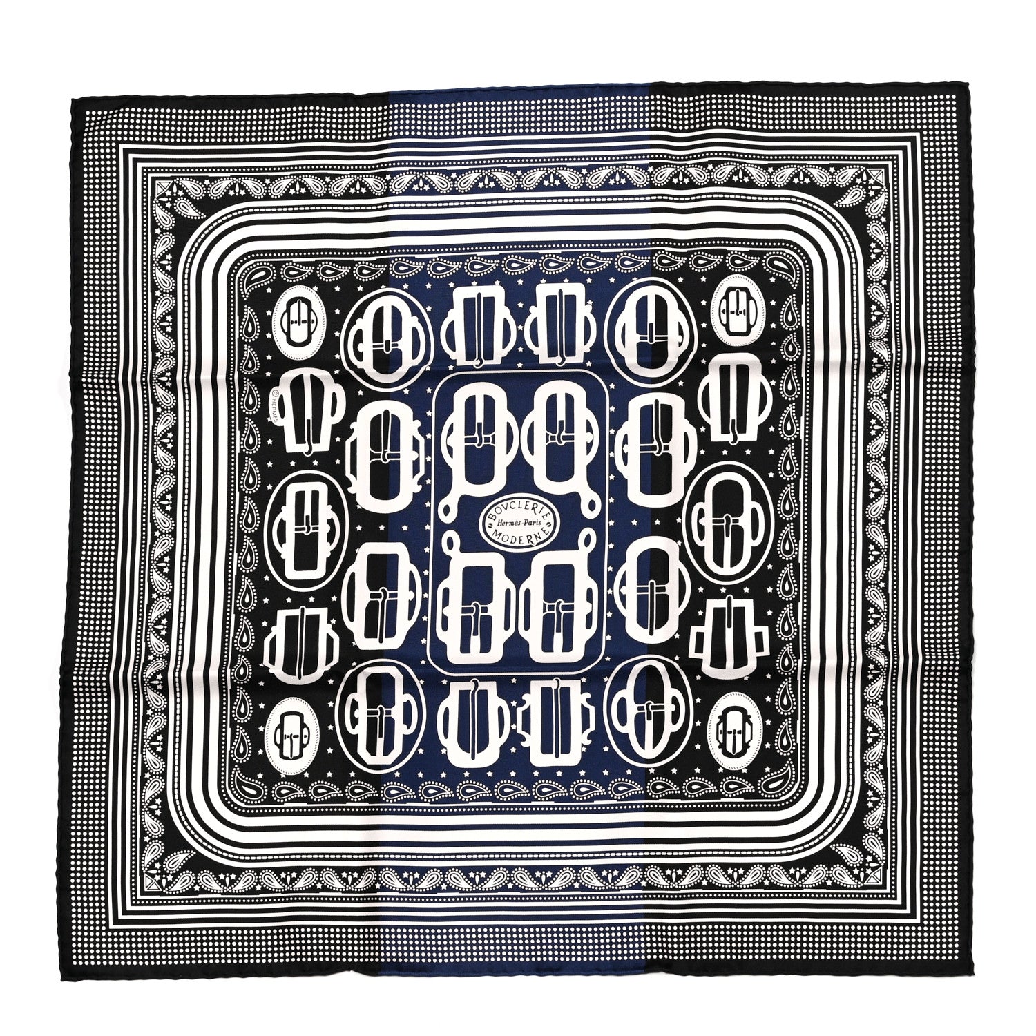 Hermes Silk Bouclerie Moderne Scarf 55 Black Marine White 1 of 4