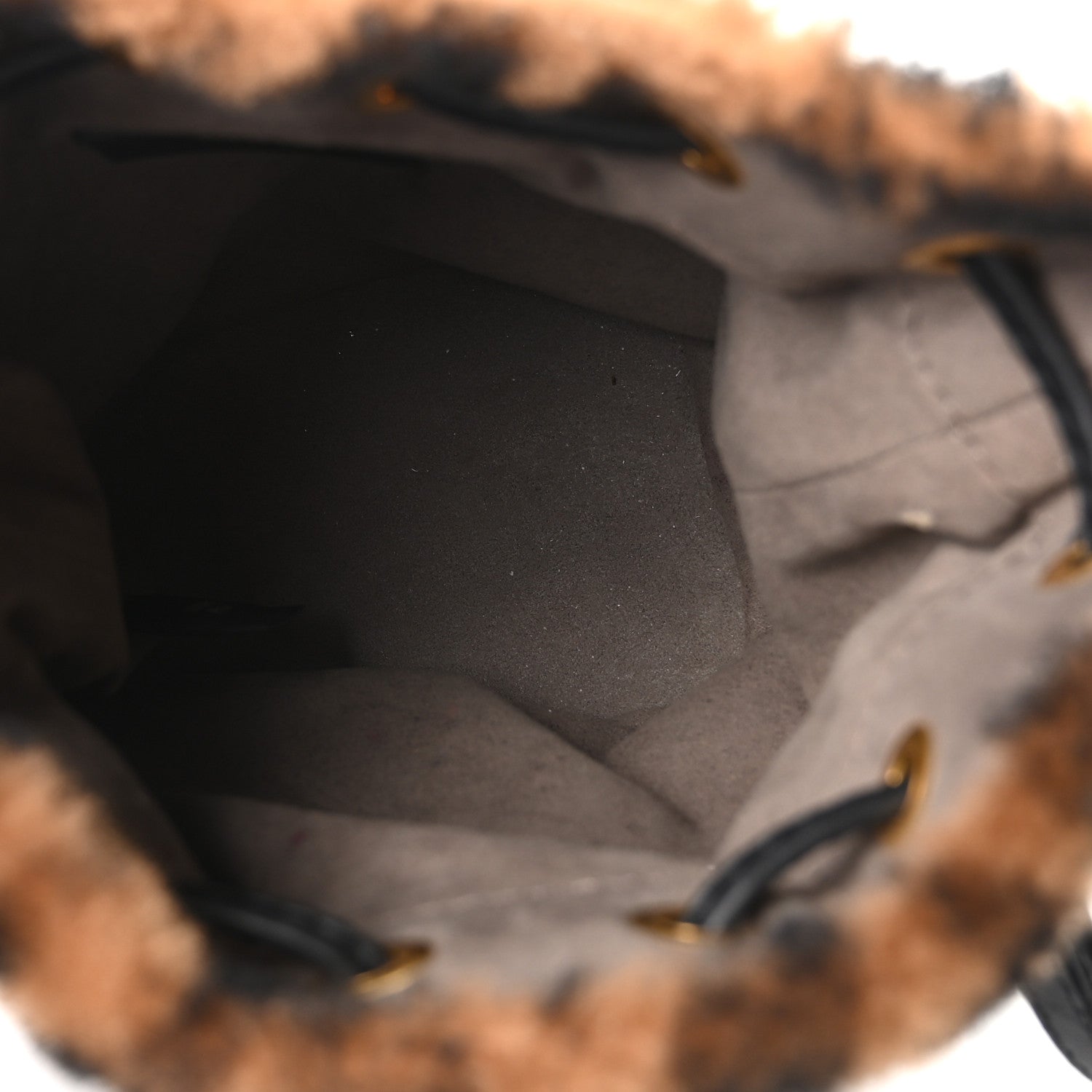 Fendi Shearling Vitello Dolce F is Fendi Macro FF 1974 Mini Mon Tresor Bucket Bag Tobacco Black 4 of 9