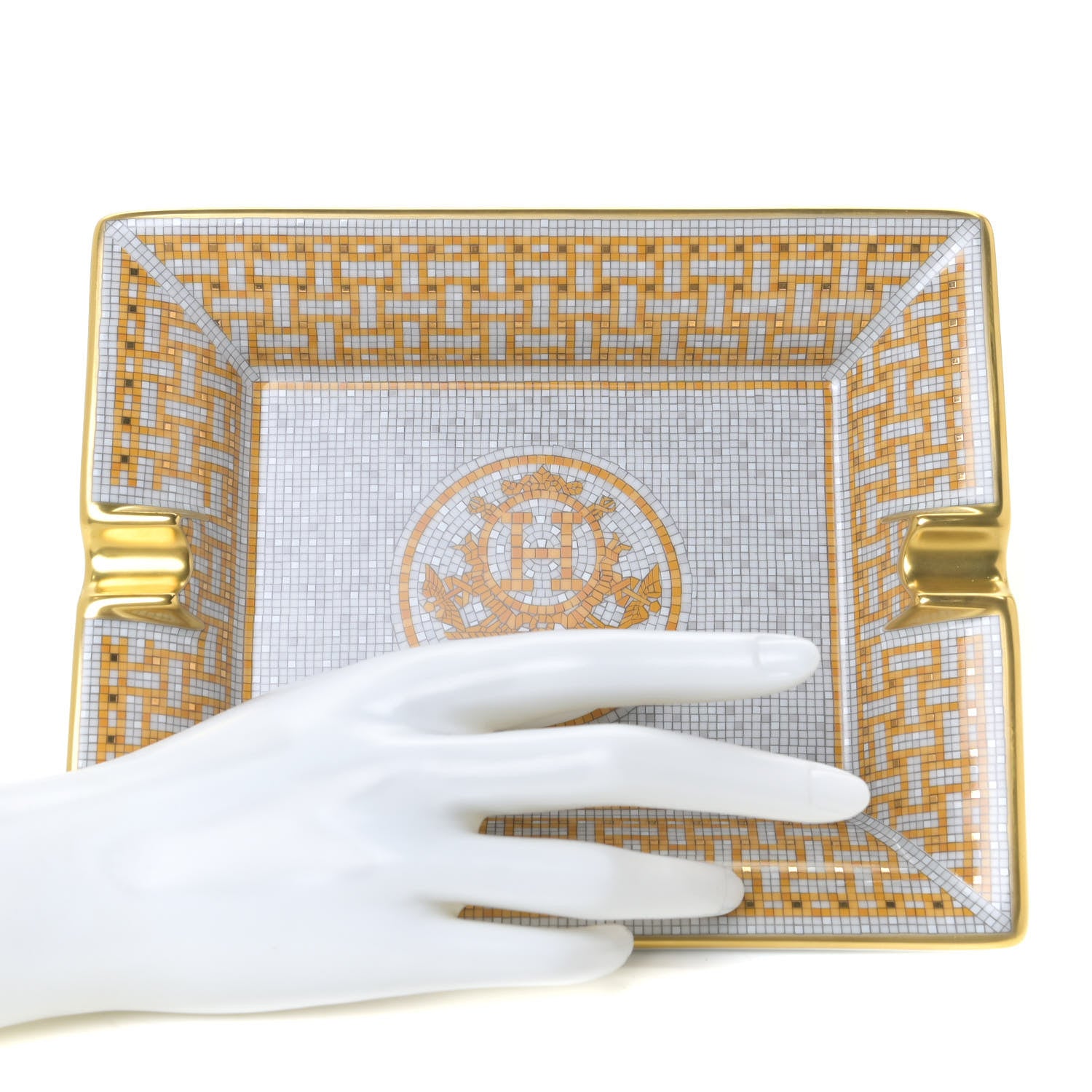 Hermes Porcelain Mosaique Au 24 Gold Ashtray 2 of 6