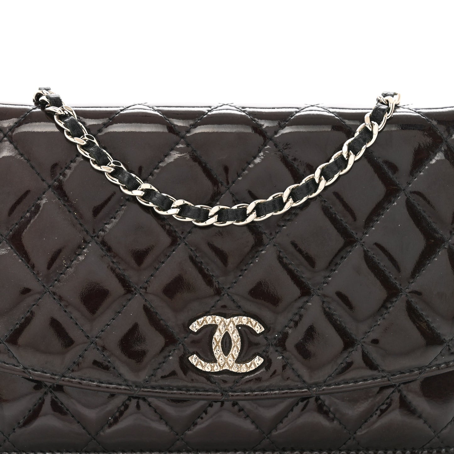 Patent Quilted Brilliant Wallet On Chain WOC Black