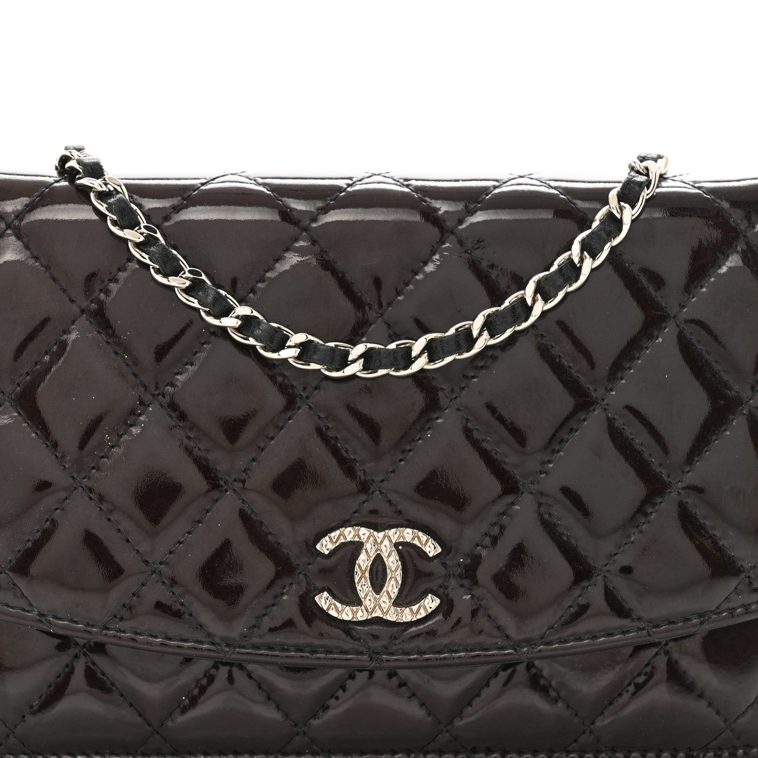Chanel Patent Quilted Brilliant Wallet On Chain WOC Black 5 of 12