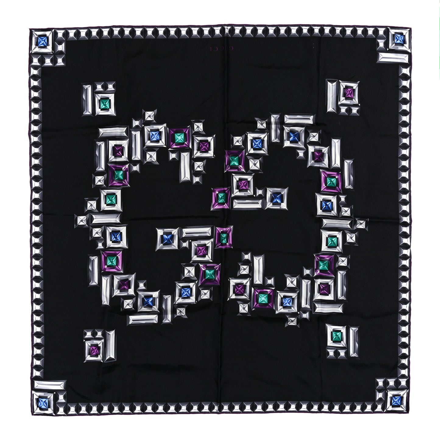 Silk GG Jewel Square Scarf Black Multicolor