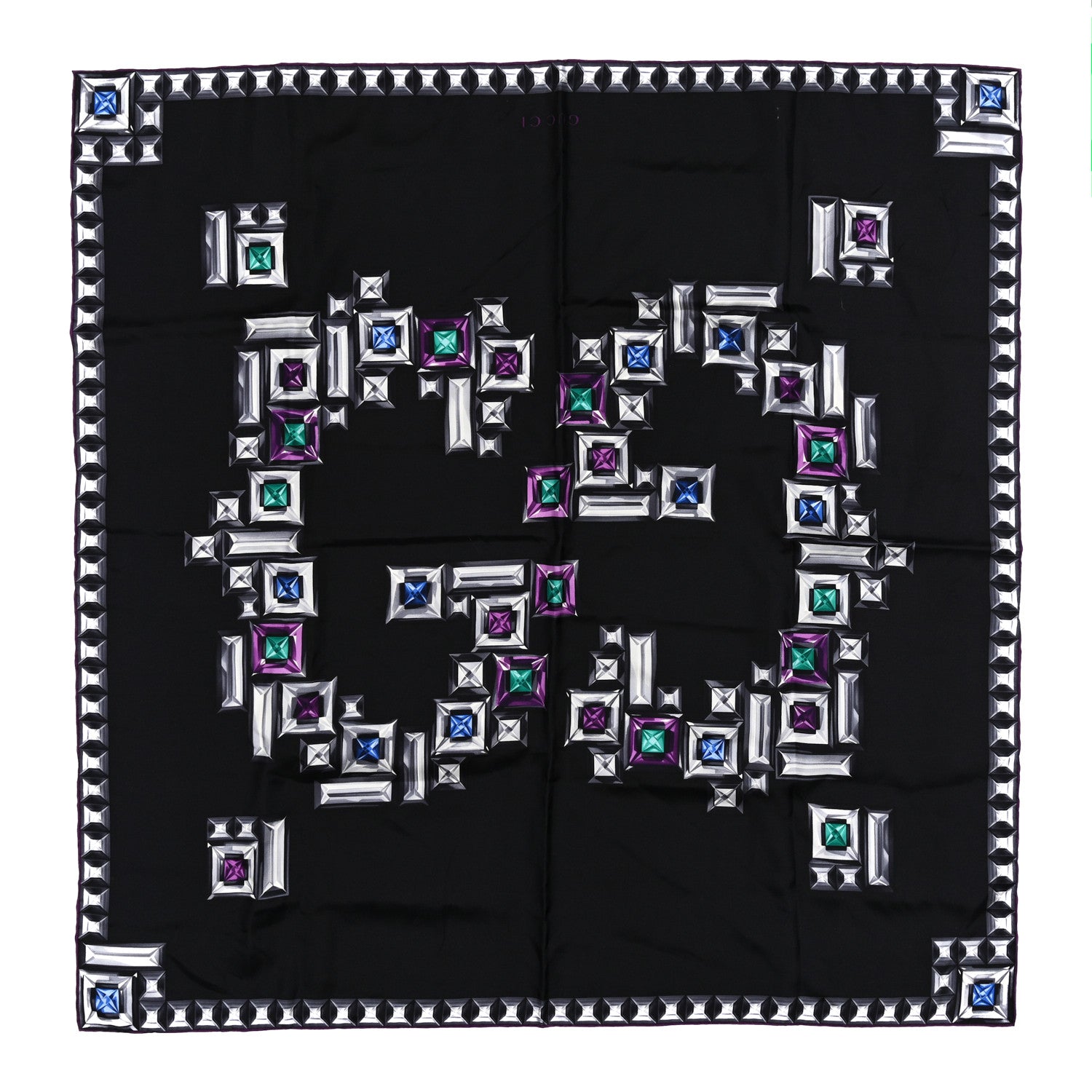 Gucci Silk GG Jewel Square Scarf Black Multicolor 1 of 4