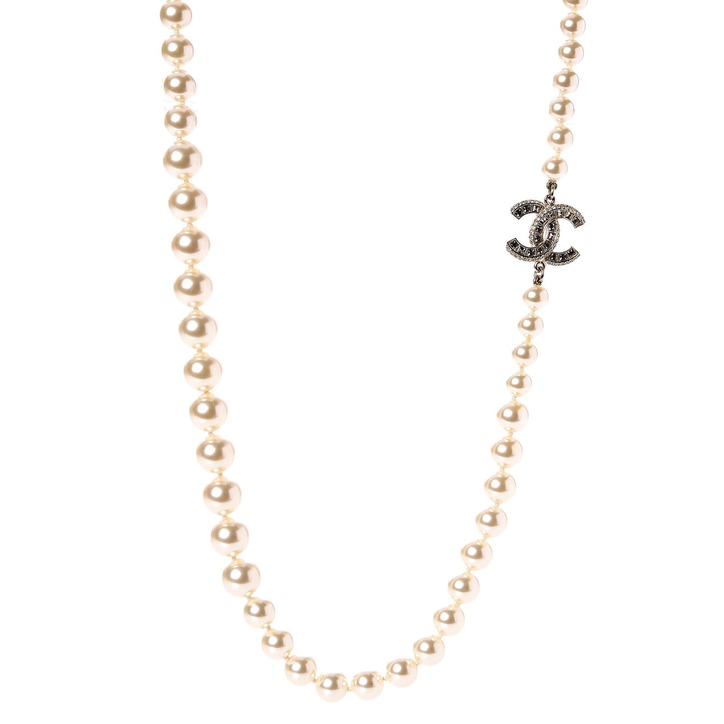 Pearl Baguette Crystal CC Necklace Gold