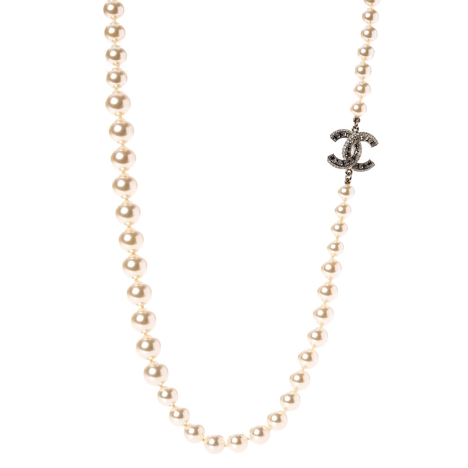 Chanel Pearl Baguette Crystal CC Necklace Gold 1 of 6