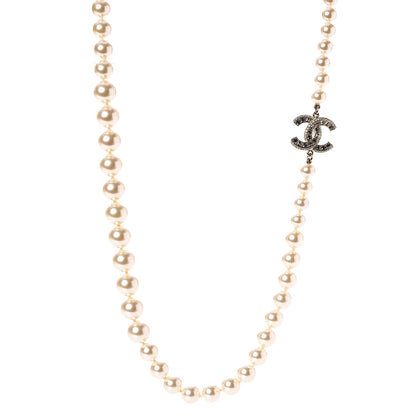 Chanel Pearl Baguette Crystal CC Necklace Gold 1 of 6