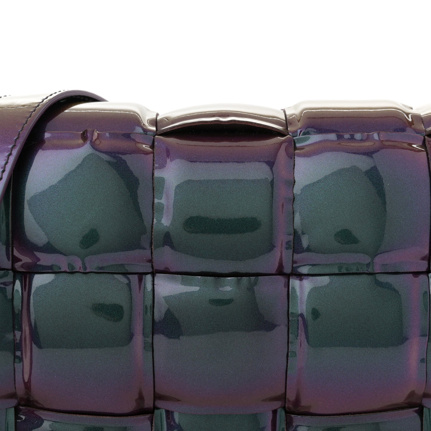 Glossy Nail Polish Nappa Maxi Intreccio Padded Cassette Crossbody Bag Holographic