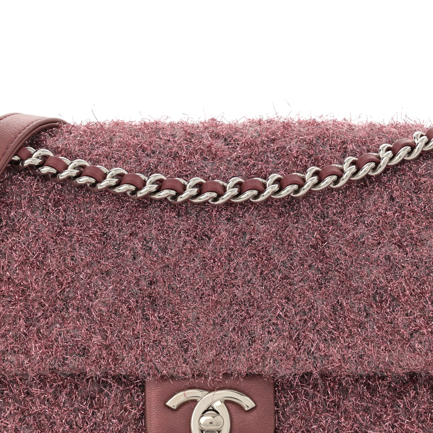 Chanel Lurex Knit Medium Pluto Glitter Flap Pink 8 of 14