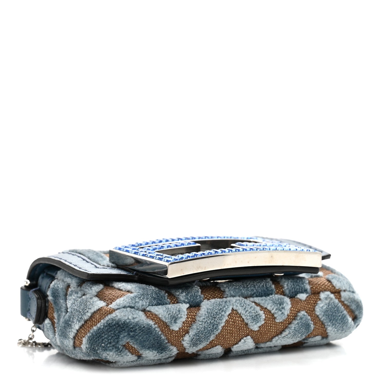 Fendi Velvet Jacquard FF Crystal Nano Baguette Charm Anice 4 of 10