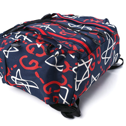 Gucci Techno Canvas GucciGhost Double Buckle Backpack Blue Agata Hibiscus Red 12 of 13