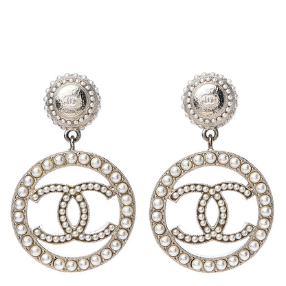 Chanel Pearl CC Drop Earrings Light Gold 1 of 5