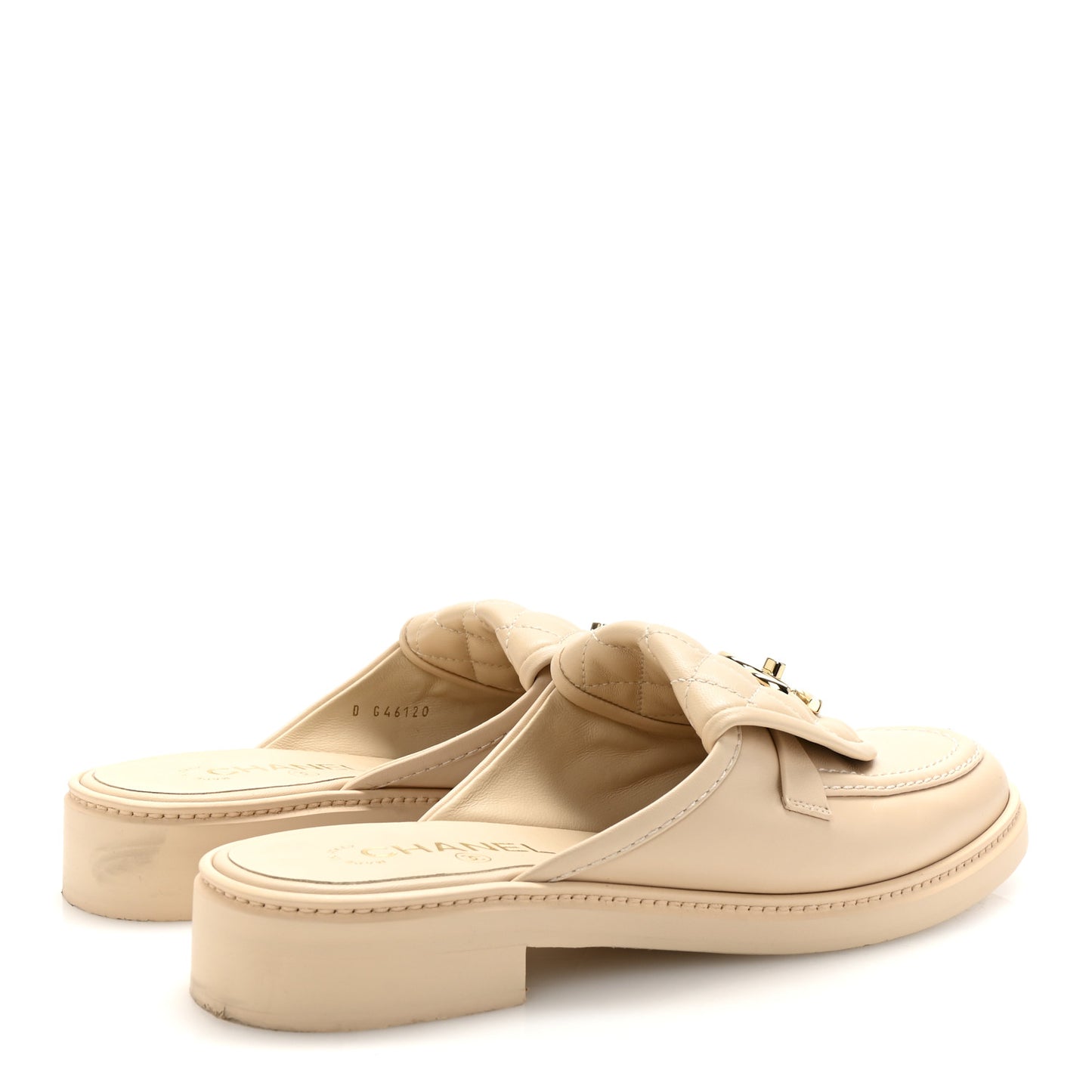 Lambskin Quilted CC Turnlock Mules 40 Light Beige
