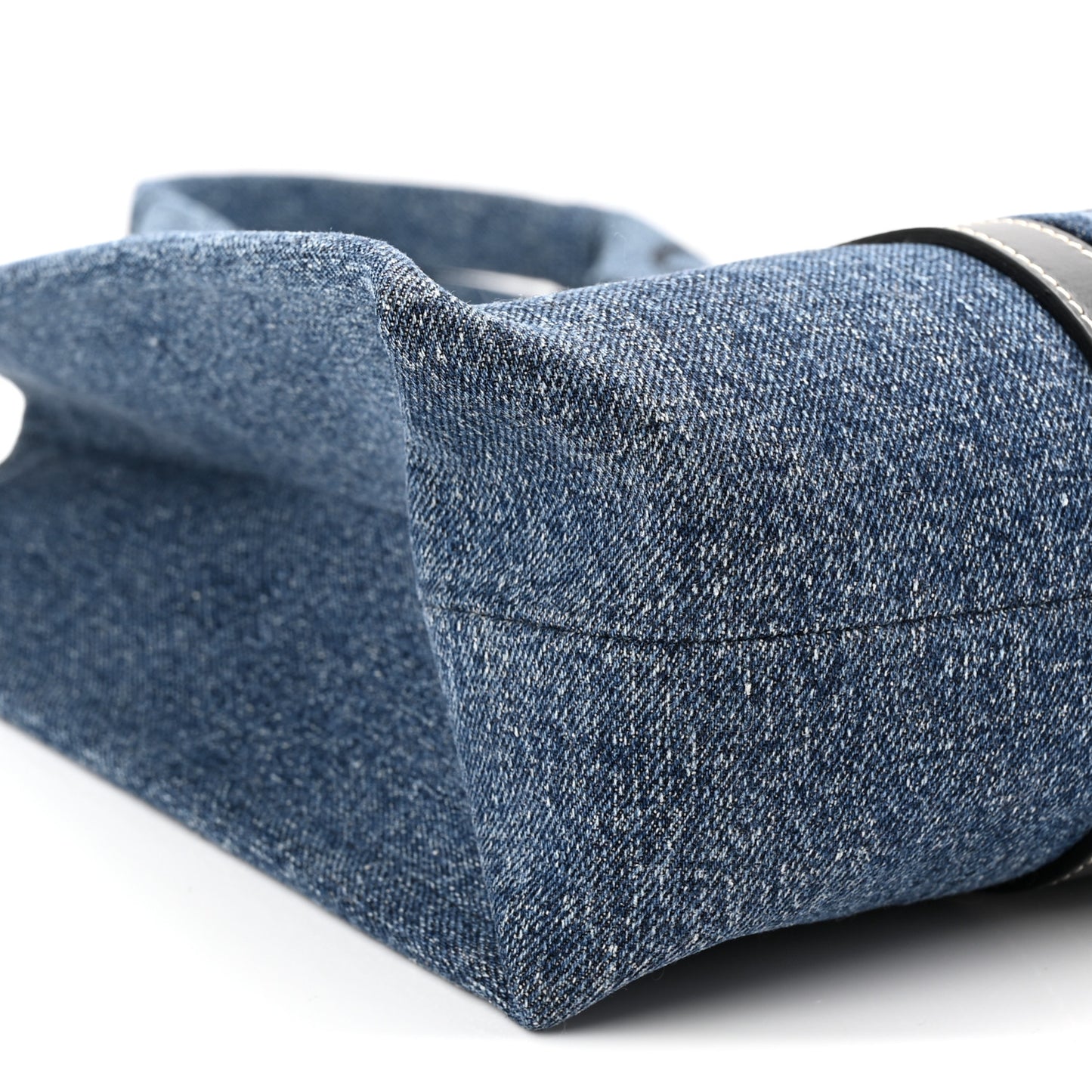 Denim Calfskin Large Woody Ribbon Tote  Blue