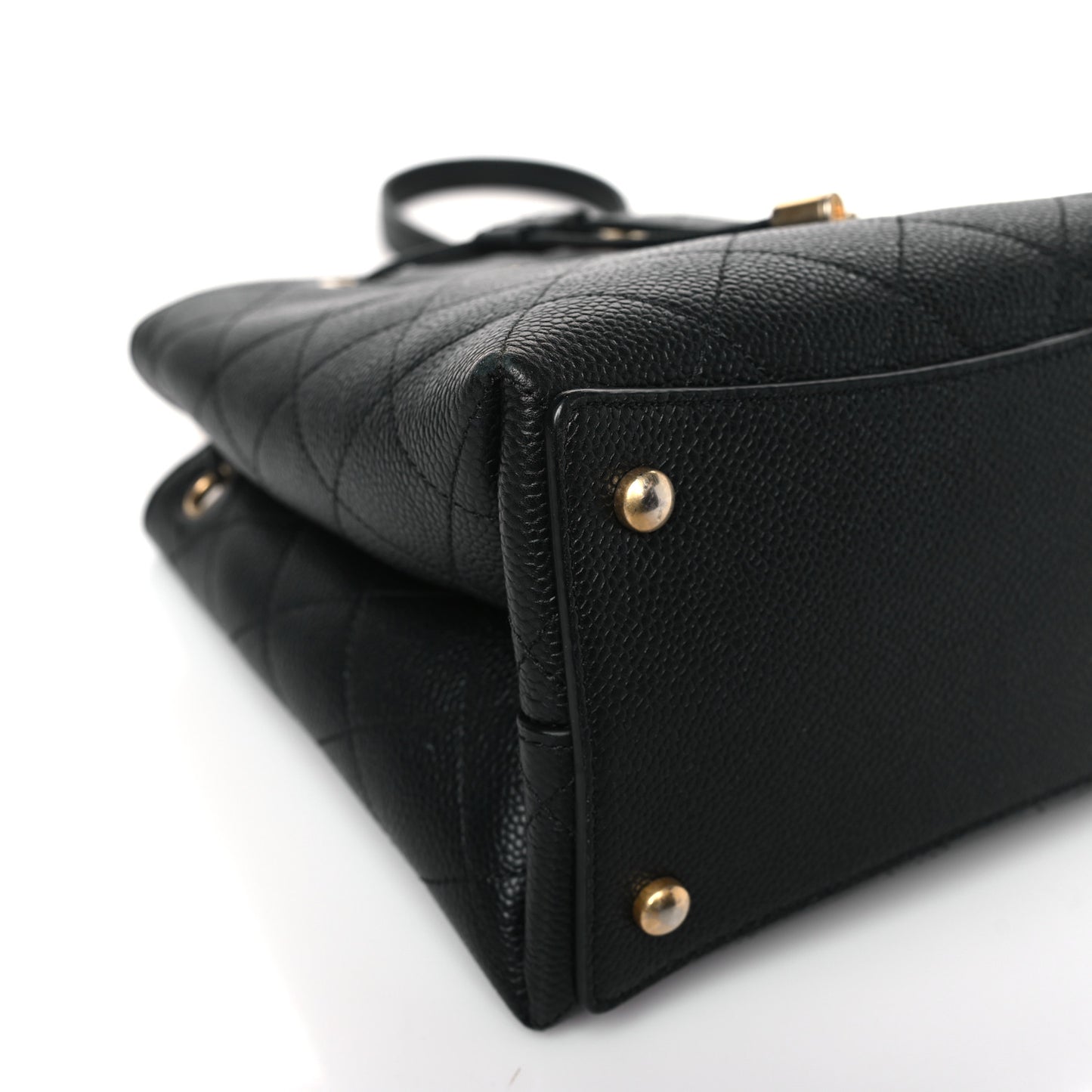 Grained Calfskin Stitched Small Drawstring Bag Black