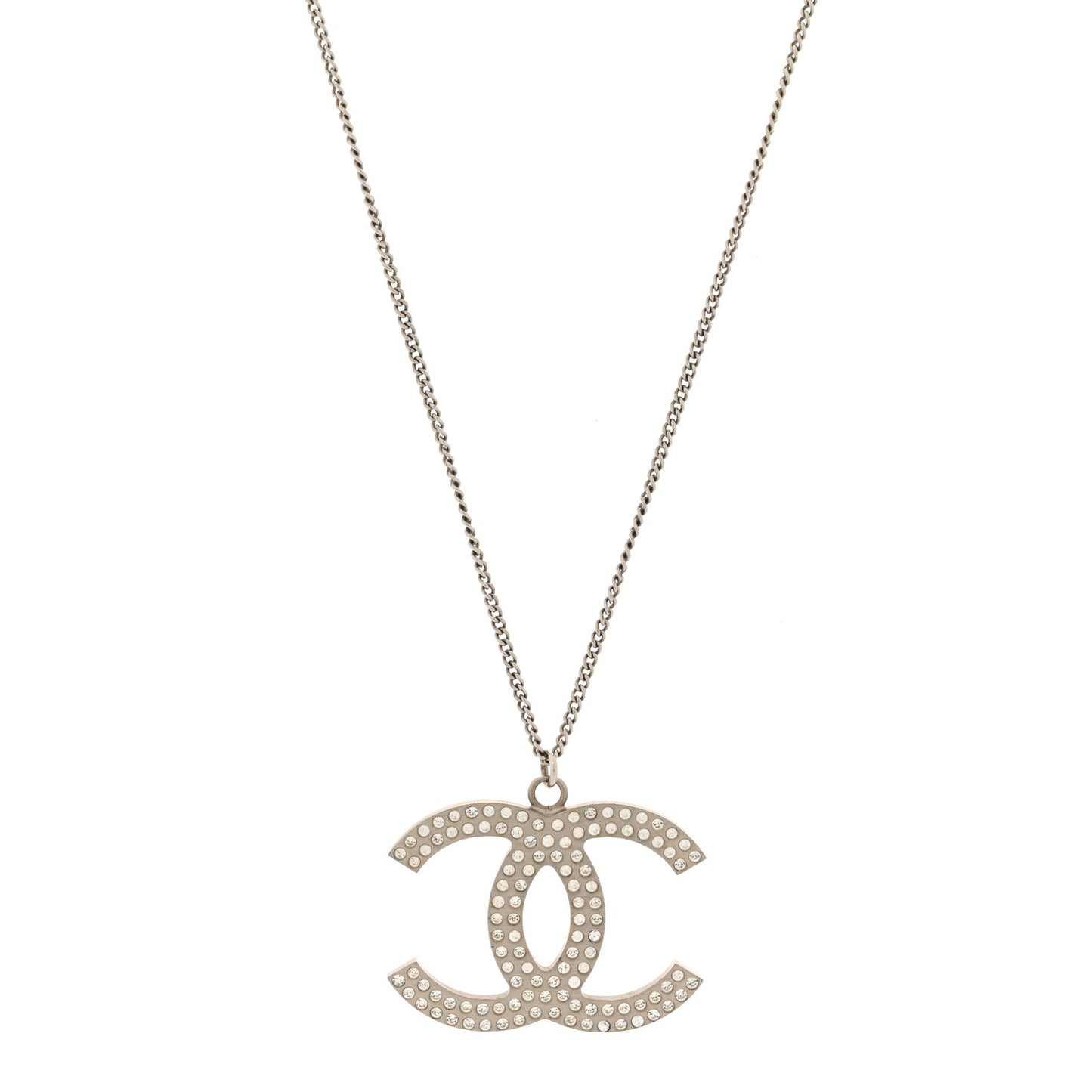 Crystal Large CC Pendant Necklace Silver