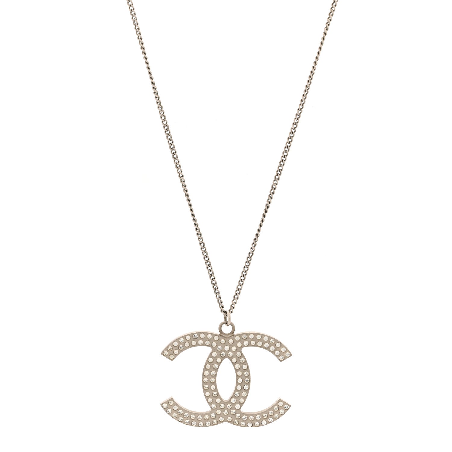 Chanel Crystal Large CC Pendant Necklace Silver 1 of 5