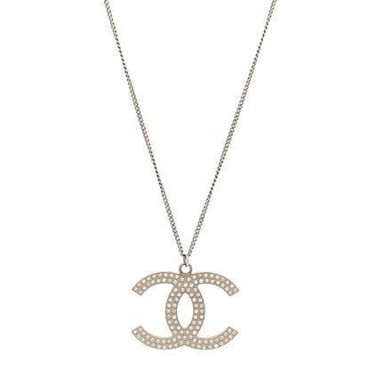 Chanel Crystal Large CC Pendant Necklace Silver 1 of 5