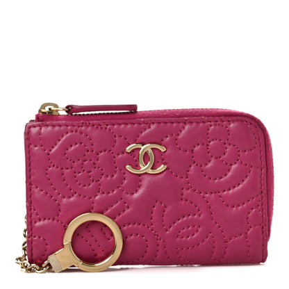 Chanel Lambskin Camellia Embossed Key Holder Case Fuchsia 1 of 6