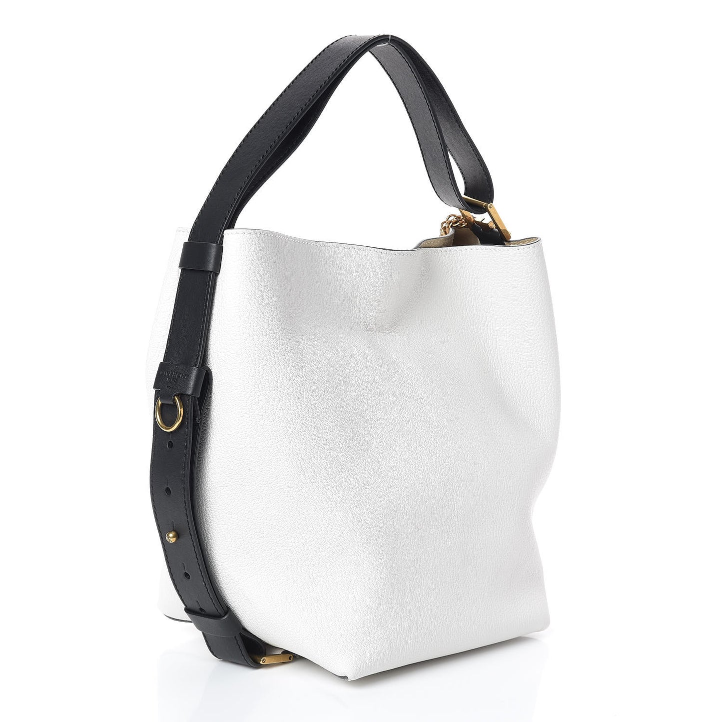 Grained Calfskin Medium GV Bucket Bag White