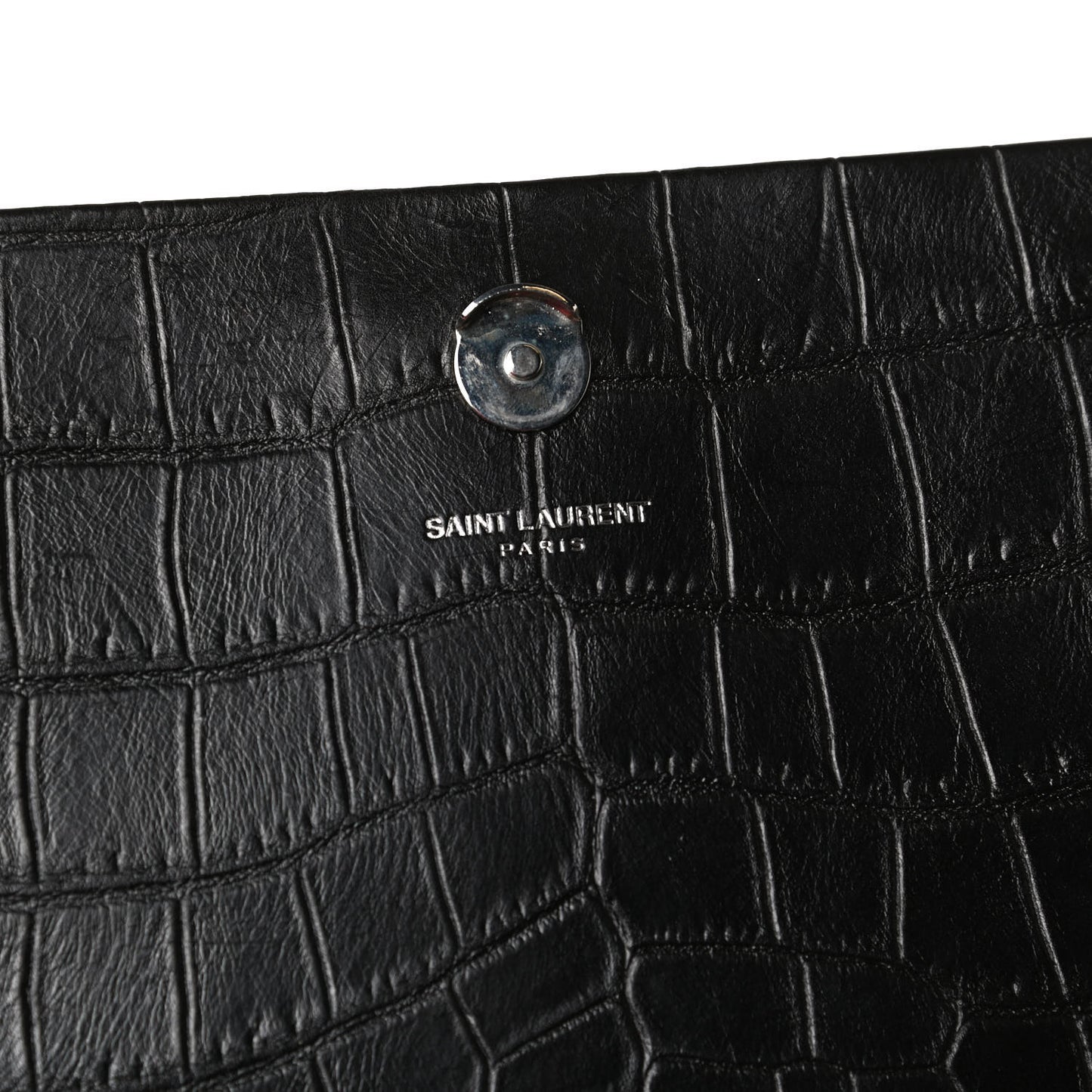 Calfskin Crocodile Embossed Medium Classic Monogram Kate Tassel Satchel Black