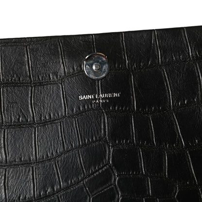 Saint Laurent Calfskin Crocodile Embossed Medium Classic Monogram Kate Tassel Satchel Black 13 of 13