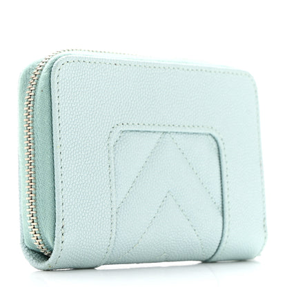 Chanel Metallic Caviar Chevron Quilted Vintage Mademoiselle Zip Coin Purse Light Blue 3 of 7