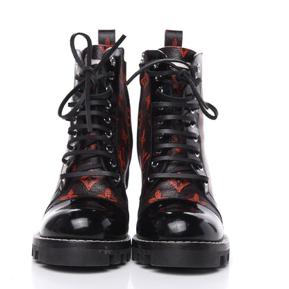 Louis Vuitton Patent Calfskin Catogram Star Trail Ankle Boots 38.5 Black Marron 2 of 11