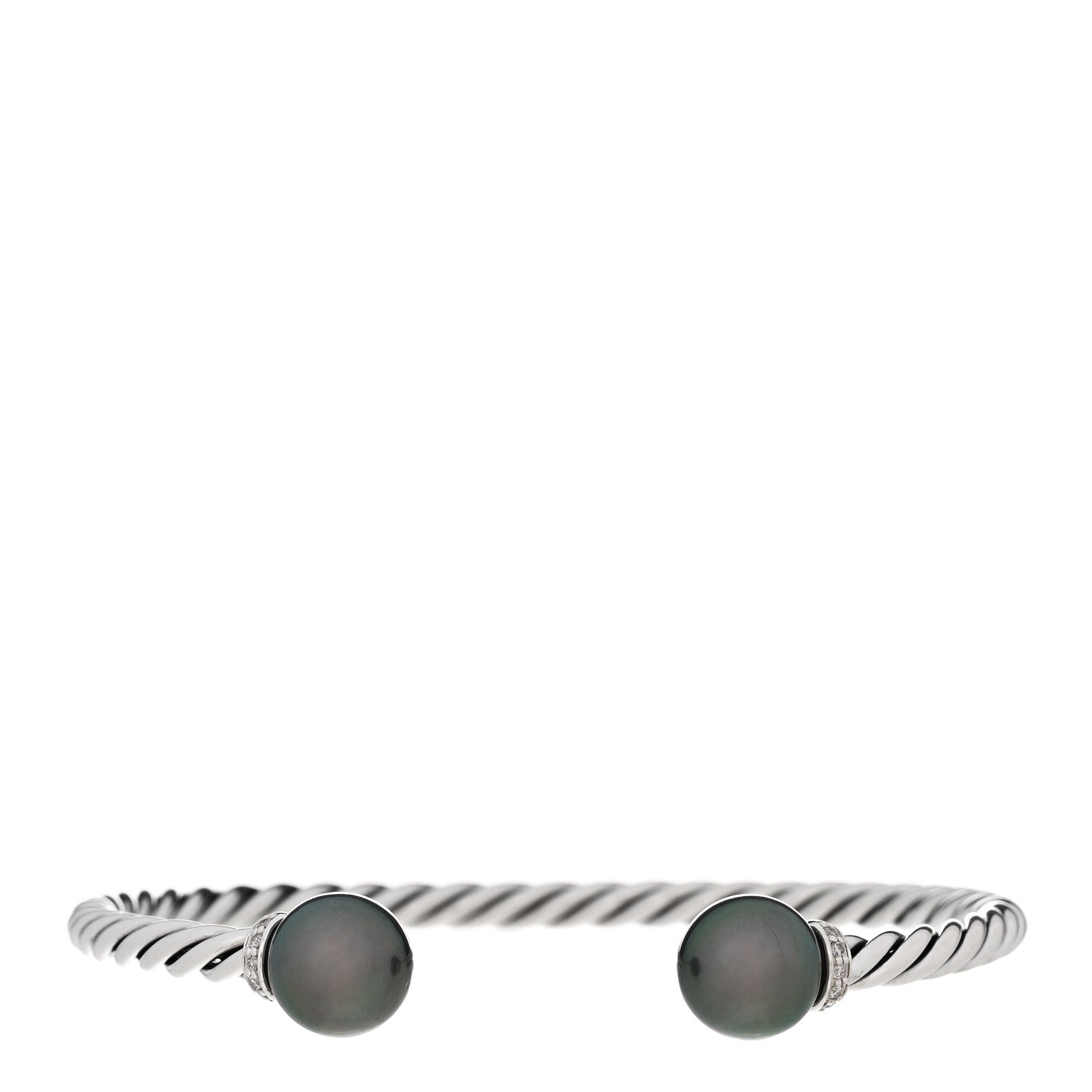 David Yurman Sterling Silver Diamond Tahitian Pearl 9mm Solari Bracelet 1 of 5