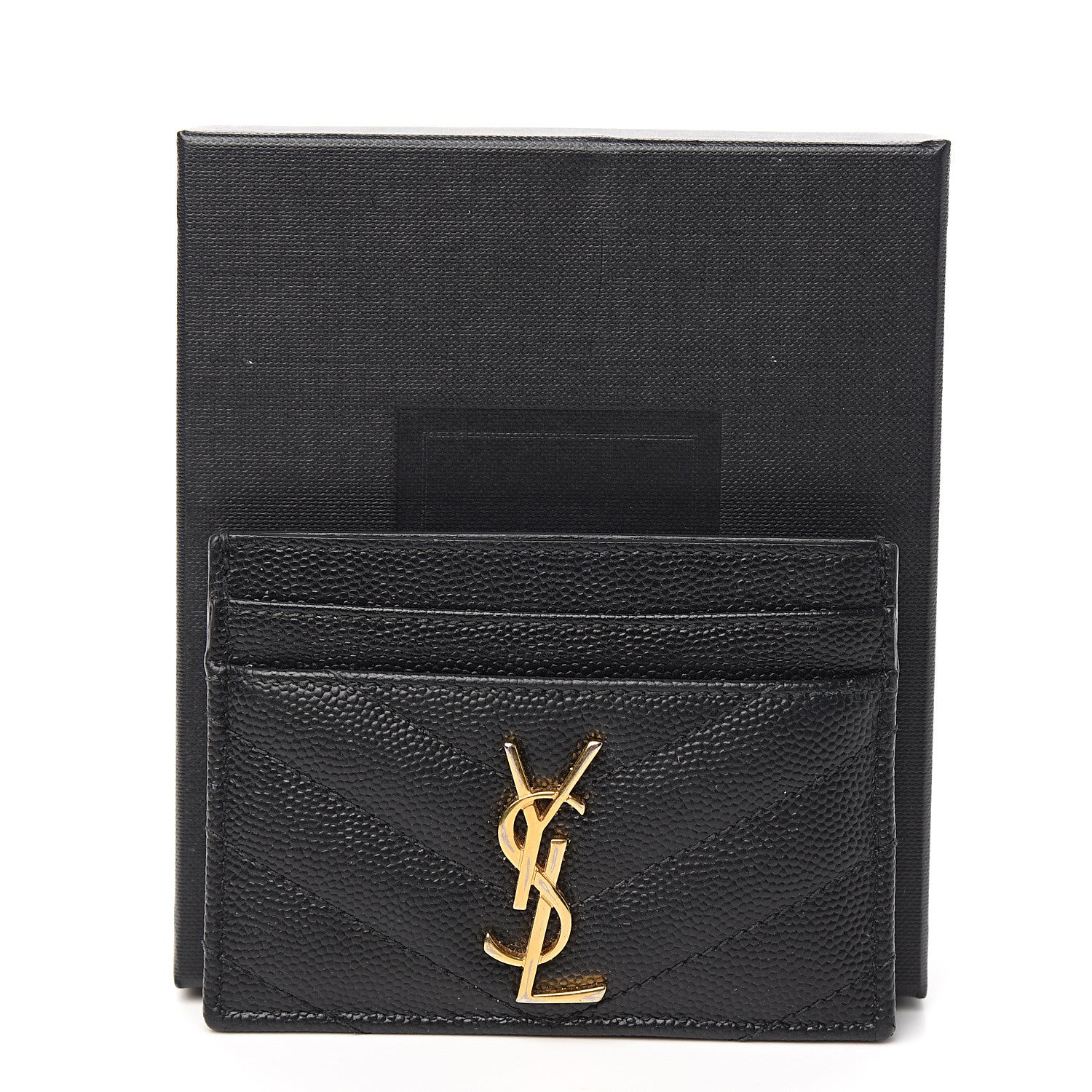 Saint Laurent Grain De Poudre Matelasse Chevron Monogram Credit Card Case Black 8 of 8