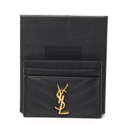 Saint Laurent Grain De Poudre Matelasse Chevron Monogram Credit Card Case Black 8 of 8