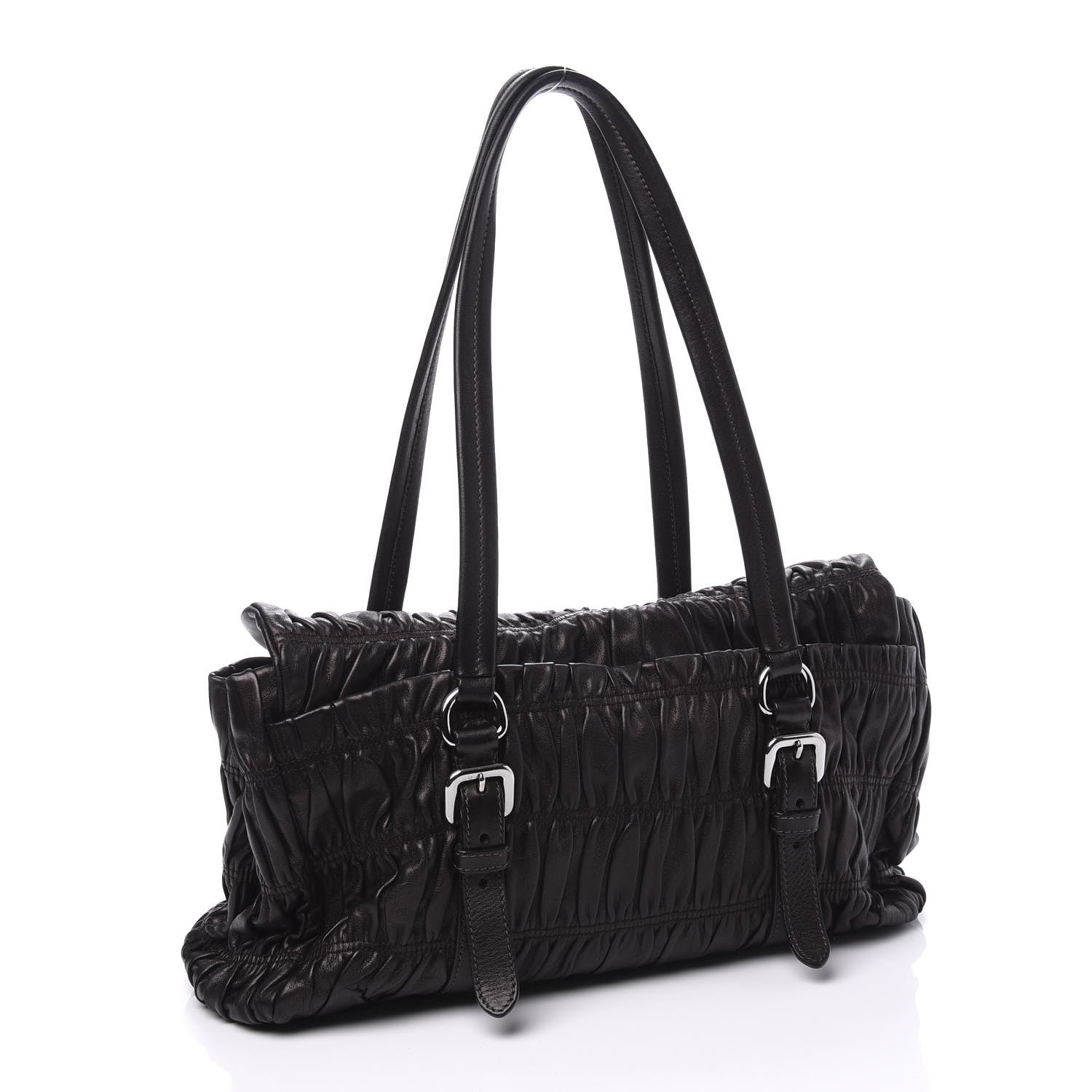 Prada Nappa Dressy Gaufre Foldover Pushlock Satchel Black 2 of 8