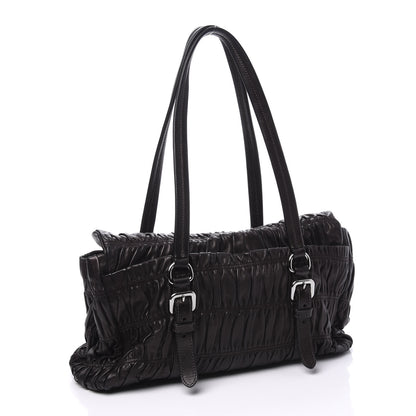 Prada Nappa Dressy Gaufre Foldover Pushlock Satchel Black 2 of 8