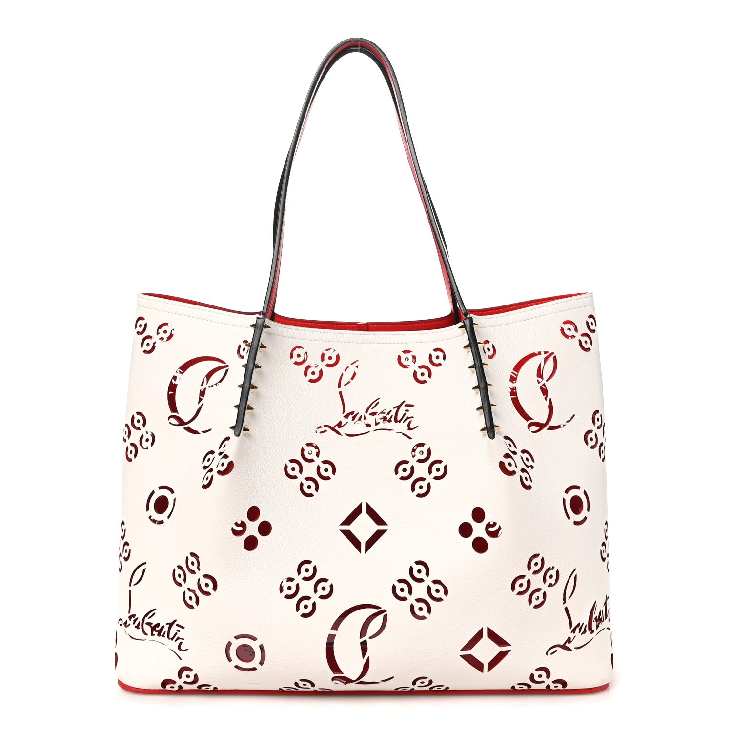 Christian Louboutin Calfskin Loubinthesky Large Perforated Cabarock Spikes Tote Snow 1 of 9