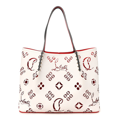 Christian Louboutin Calfskin Loubinthesky Large Perforated Cabarock Spikes Tote Snow 1 of 9