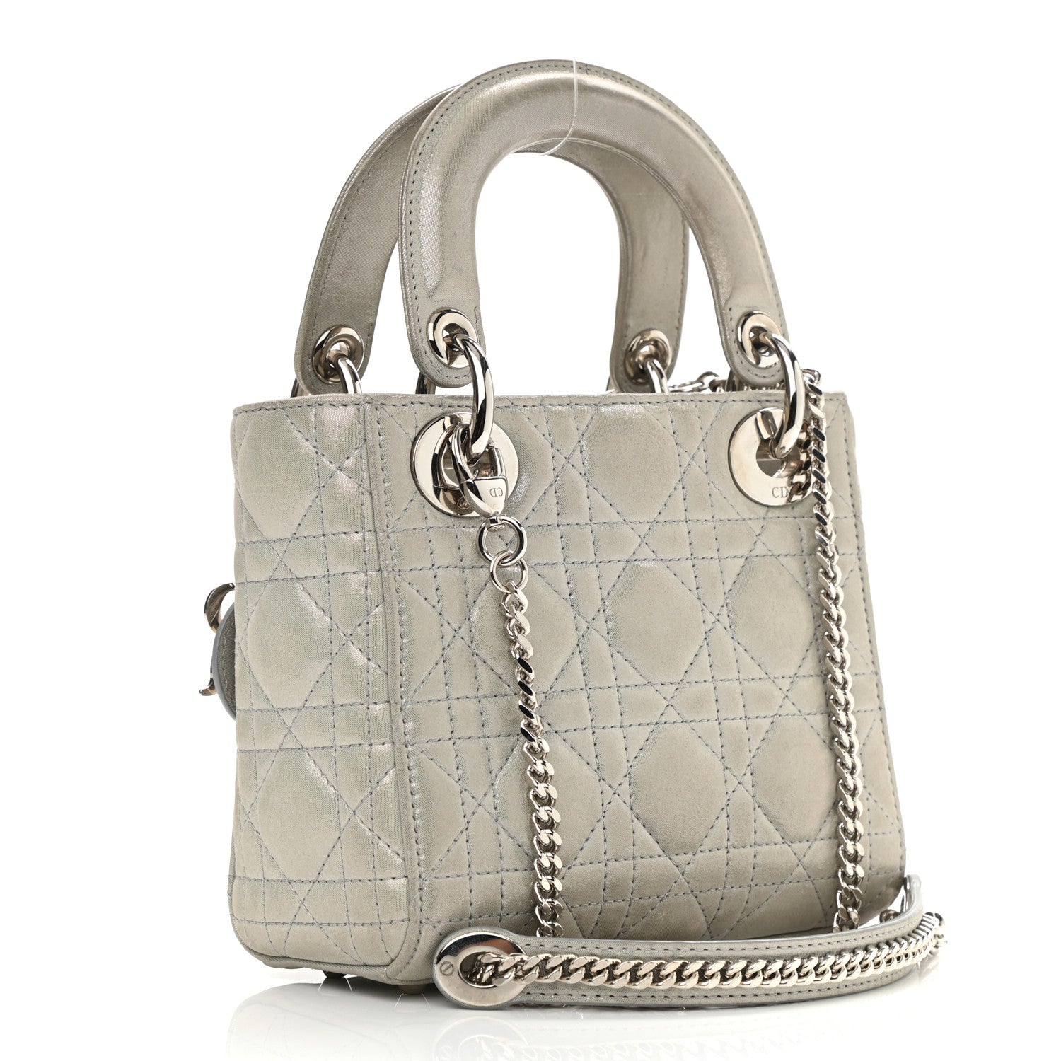 Christian Dior Metallic Nubuck Cannage Mini Lady Dior Silver 3 of 14