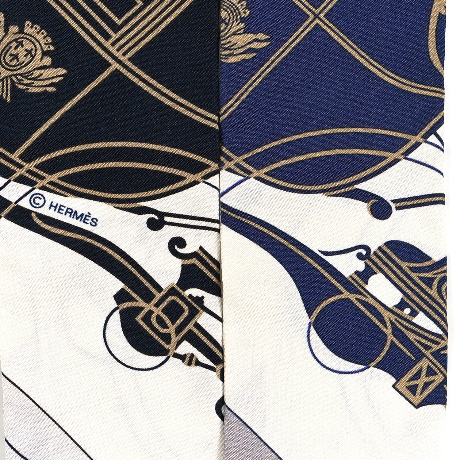 Hermes Silk Ex-Libris Twilly White Marine Gris 4 of 4