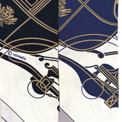 Hermes Silk Ex-Libris Twilly White Marine Gris 4 of 4