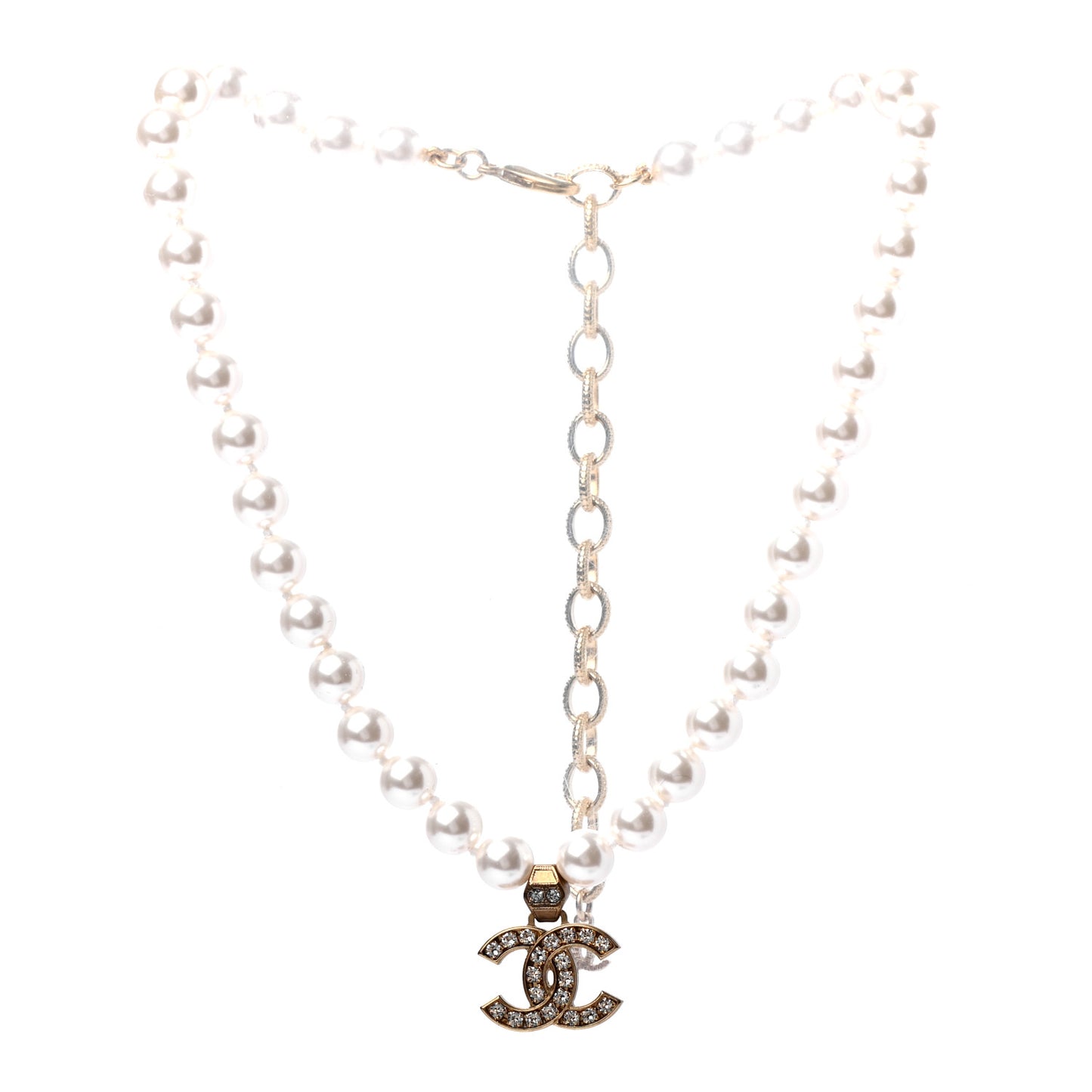 Pearl Crystal CC Short Necklace Gold