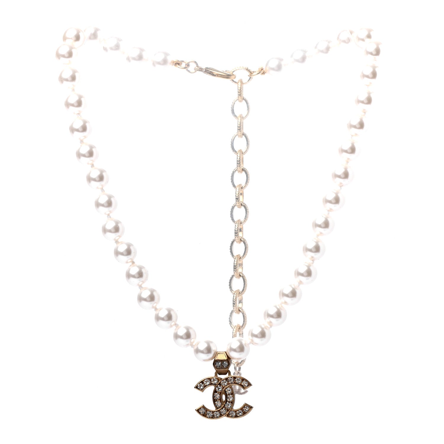 Chanel Pearl Crystal CC Short Necklace Gold 1 of 5