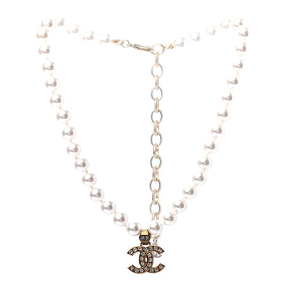 Chanel Pearl Crystal CC Short Necklace Gold 1 of 5